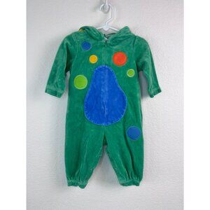 Vintage Parisian Kids baby 12 months green dino sleeper costume hooded zip up